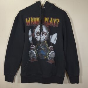 3 Forty " Wanna Play " Black Hoodie with Graphic Print Horror